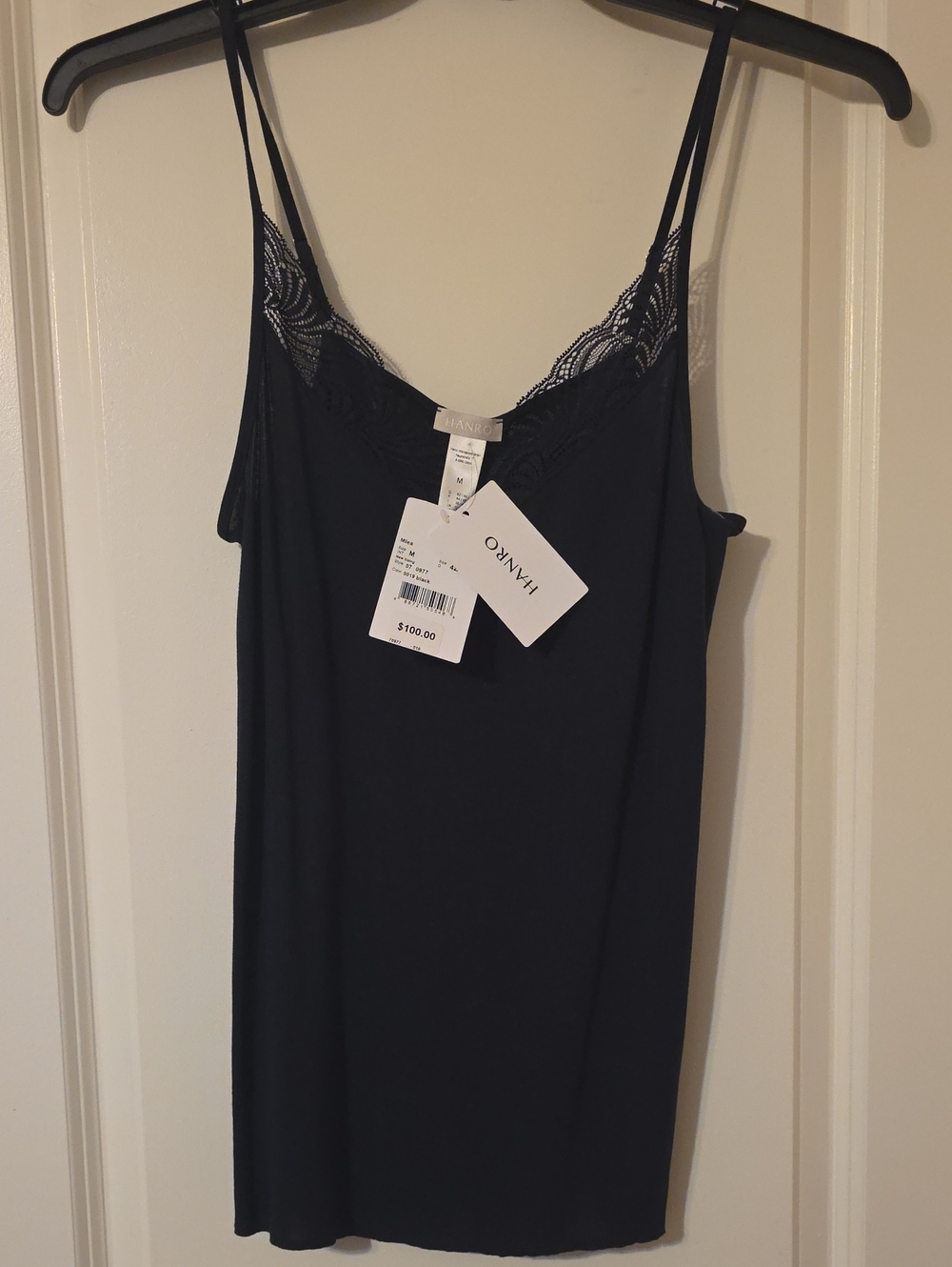 NWT Hanro Black Lace-Trim Chemise